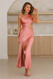 Poker Faced Satin Maxi Dress Pink