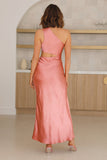 Poker Faced Satin Maxi Dress Pink