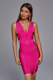 Laurel Deep V-neck Cocktail Dress - Hot Pink