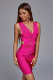 Laurel Deep V-neck Cocktail Dress - Hot Pink - Bellabarnett