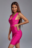 Laurel Deep V-neck Cocktail Dress - Hot Pink - Bellabarnett