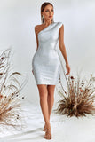 Lika Metallic Mini Bandage Dress - Silver - Bellabarnett