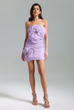 Lila Flower Strapless Mini Dress