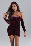 Maeva Long Sleeve Cystal Trim Corset Dress - Wine - Bellabarnett