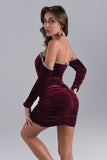 Maeva Long Sleeve Cystal Trim Corset Dress - Wine