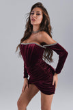 Maeva Long Sleeve Cystal Trim Corset Dress - Wine