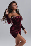 Maeva Long Sleeve Cystal Trim Corset Dress - Wine