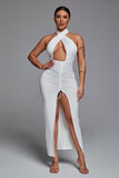 Nayeli Cross Halter Maxi Dress - White