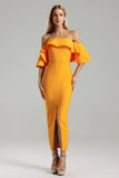 Omi Ruffled One Shoulder Slit Maxi Dress