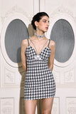 Oval Houndstooth Diamanted Mini Dress - Black