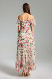 Qearl Floral Off Shoulder Pleated Maxi Dress