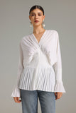 Riana Pleated V Neck Blouse