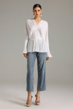 Riana Pleated V Neck Blouse