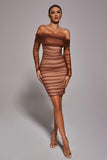 Rowena Ruched Mesh Bandage Midi Dress - Bellabarnett