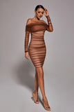 Rowena Ruched Mesh Bandage Midi Dress - Bellabarnett