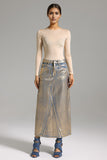 Sagona Metallic Midi Denim Skirt