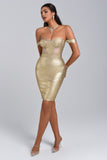 Sakari Off Shoulder Metallic Cocktail Dress - Gold - Bellabarnett