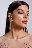 Saniyah Metallic Flower Diamante Fringe Earrings