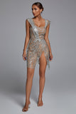 Sedaya Glitter Mesh Mini Dress - Silver - Bellabarnett