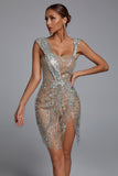 Sedaya Glitter Mesh Mini Dress - Silver - Bellabarnett