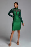 Shimmer Long Sleeve Bandage Dress In Green - Bellabarnett