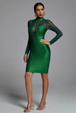 Shimmer Long Sleeve Bandage Dress In Green