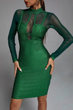 Shimmer Long Sleeve Bandage Dress In Green - Bellabarnett