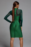 Shimmer Long Sleeve Bandage Dress In Green