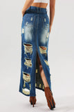 Valo Slit Ripped Denim Skirt