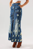 Valo Slit Ripped Denim Skirt