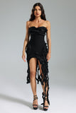 Verna Strapless Irregular Fringe Hem Dress