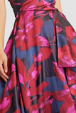 Floral Off-shoulder Pleated Tapered Waist Gown