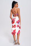 Wine Printed Midi Bodycon Dress