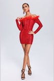 Wooh Feather Sequin Mini Dress - Red