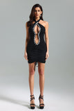 Xaver Rhinestone Halter Pleated Mini Dress