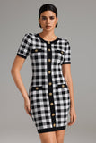 Yaloru Plaid Knitted Mini Dress