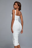 Zaker White Mesh Ruched Midi Dress