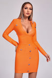 Aylin V-neck Long Sleeve Cocktail Dress - Orange