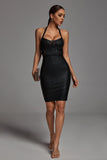 Halter Black Metallic Cocktail Dress - Black - Bellabarnett