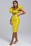 Melany Jacquard Midi Dress - Yellow - Bellabarnett