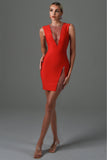 Konka Diamond Mini Bandage Dress - Red - Bellabarnett