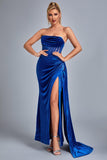 Lamva Corset Velvet Slit Maxi Dress - Blue - Bellabarnett