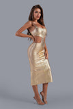 Kit Metallic Midi Bandage Dress - Gold - Bellabarnett