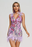 Loviy Sequin Feather Mini Dress