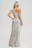 Strobe Sequin One Shoulder Maxi Dress