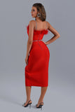 Dana Feather Slit Midi Bandage Dress - Red