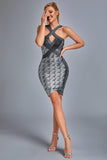 Rutia Metallic Mini Bandage Dress - Silver - Bellabarnett