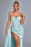 Vacab Diamante Satin Slit Maxi Dress - Mint - Bellabarnett