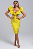 Melany Jacquard Midi Dress - Yellow - Bellabarnett