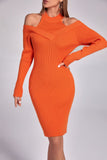 Izzy Long Sleeve Cutout Sweater Dress - Orange - Bellabarnett